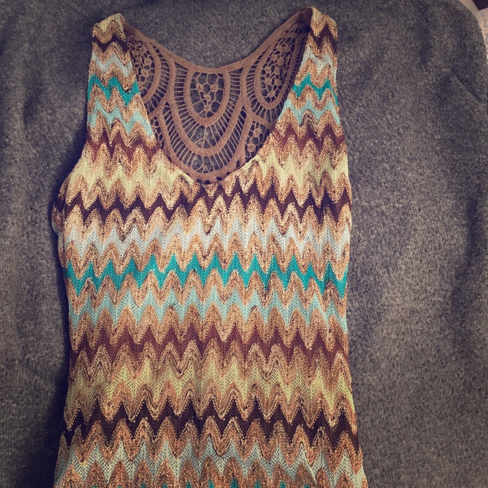 Fun sky maxi dress brown and blue size small